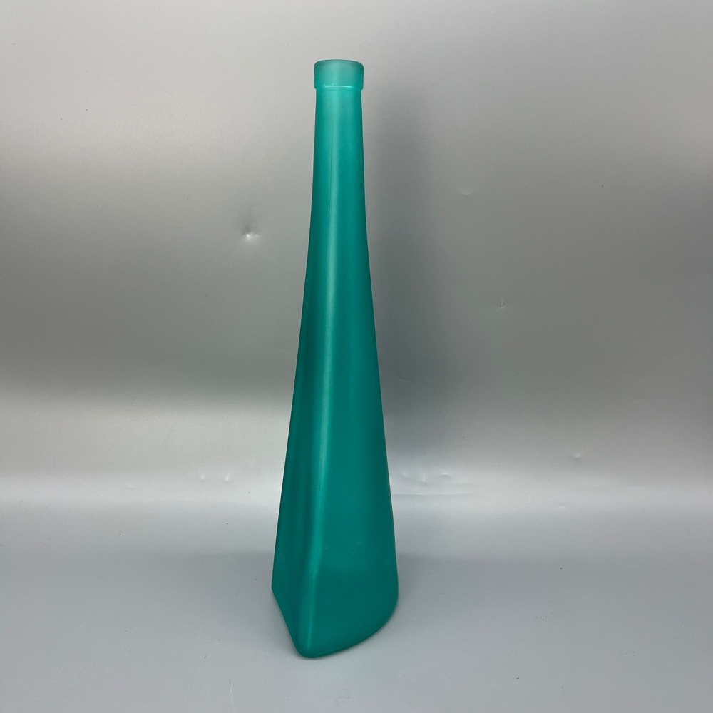 Vintage Asymmetrical Tall Bottle‎ Pressed Glass Frosted Teal Numbered Stamped - Picture 6 of 12